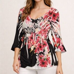 Cato Black and Pink Floral Blouse